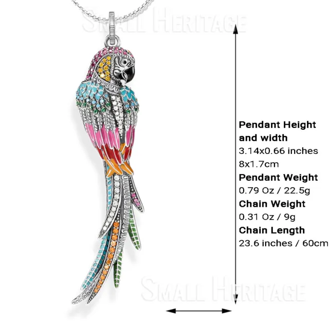 Colorful Parrot Pendant 925 Sterling Silver Necklace Rose Gold & Silver Color 10