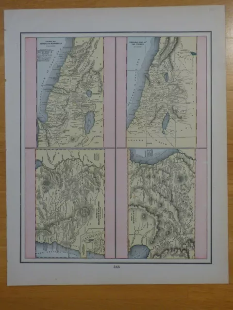 1895 Cram's maps of Tribes of Israel Asher & Naptali Judea Travels of St. Paul