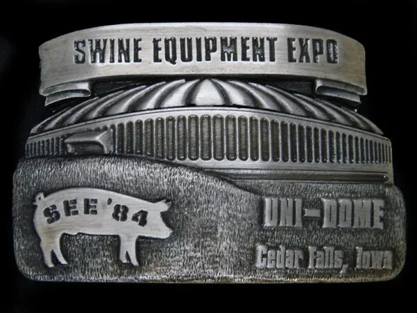 Tj01156 *Nos* Vintage 1984 **Swine Equipment Expo Cedar Falls Iowa** Belt Buckle