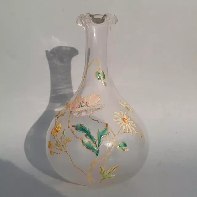 Ancienne carafe en verre décor floral émaillé LEGRAS vers 1900