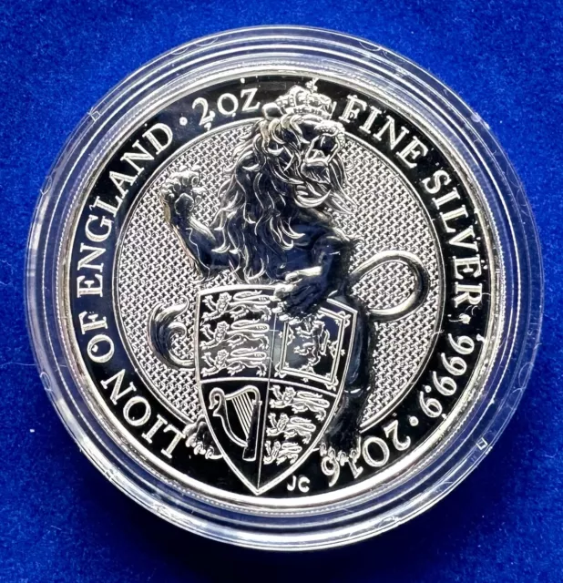 2016 2 oz Silver The Queens Beasts Lion Of England Great Britain 5 Pounds