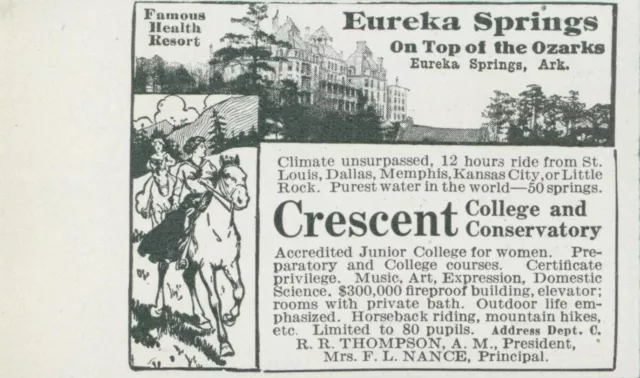 1914 Crescent College Conservatory Eureka Springs AR Health Resort Print Ad CO6