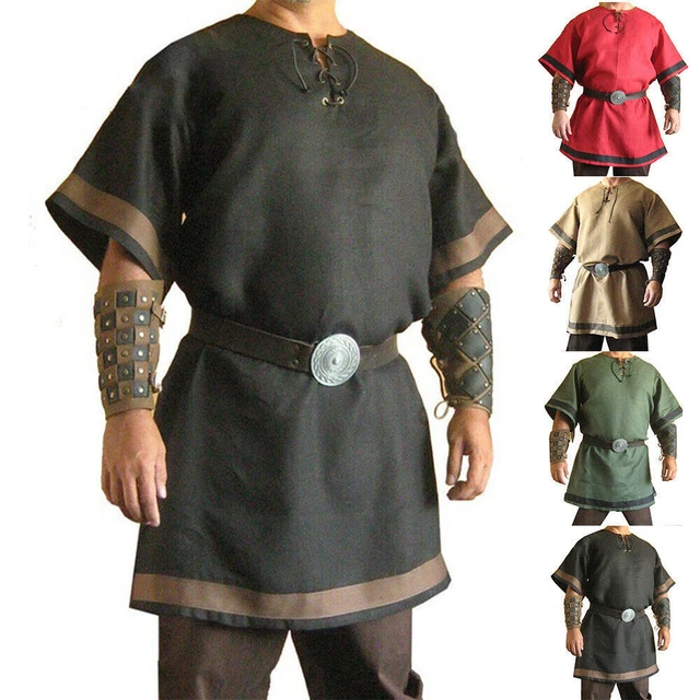 Abbigliamento Uomo Retro Tunica Medievale Rinascimento Cosplay Costume Pirata Vichingo[