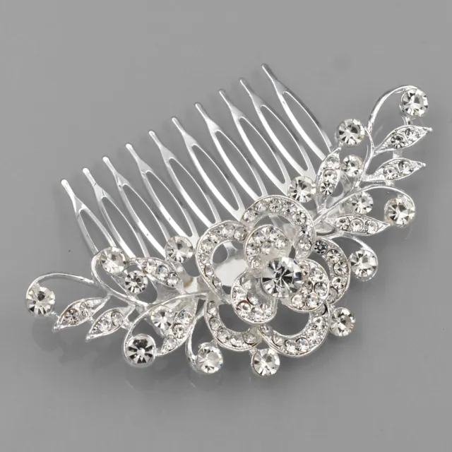 Bridal Hair Comb Pearl Crystal Headpiece Wedding Accessories 340 Silver Camellia