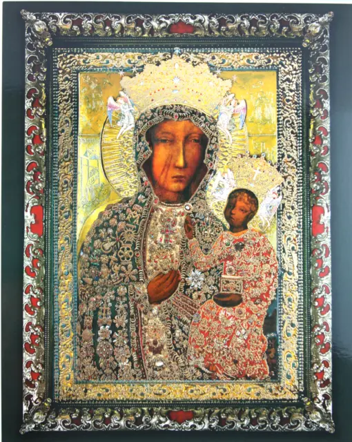 Our Lady of Czestochowa Obraz from Poland Black Madonna and Child 20x25cm