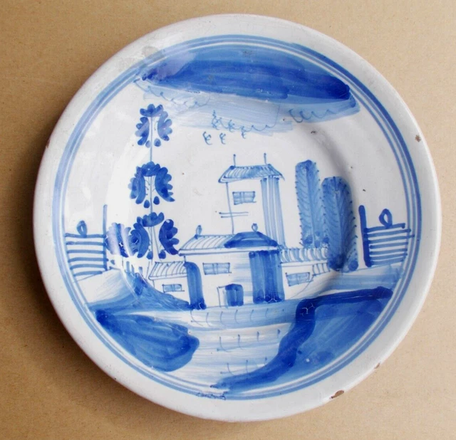 Great antique Architectural C. 1750 Probably English Delftware Plate
