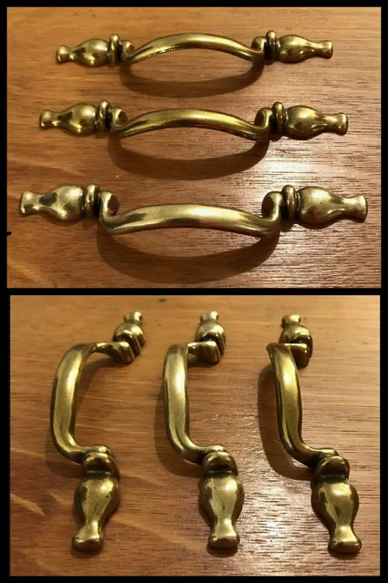 3 Handles Colonial Antique Brass Drop Cabinet Dresser Drawer Mid Century Vintage