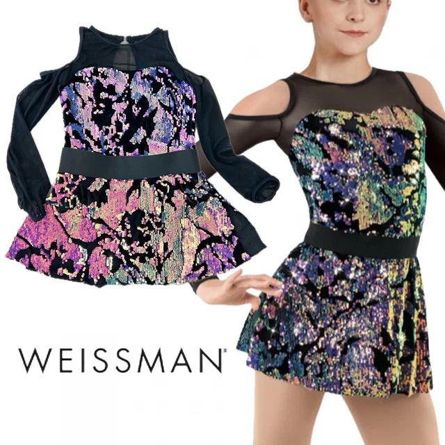WEISSMAN Dance jazz black mesh sequin Costume WANT YOU BACK 10553 Kids MC 10/12