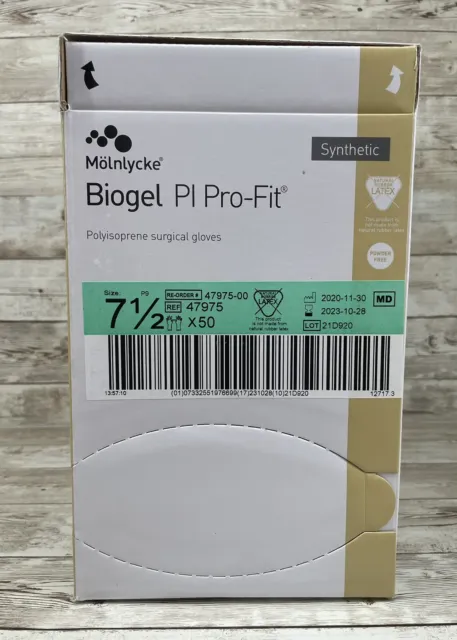1 Box Biogel PI Pro-Fit Synthetic Surgical Gloves, 50 pair, Size 7.5 Exp 10/23