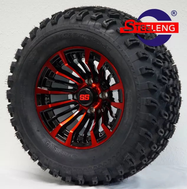 GOLF CART 12" Black/Red 'MATADOR' WHEELS/RIMS and 23" All Terrain TIRES Set of 4