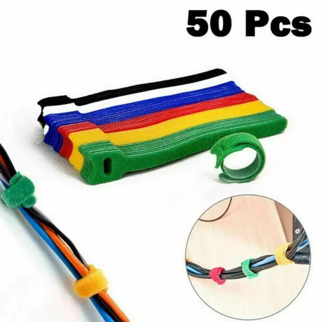 50Pcs Reusable Cable Cord Nylon Strap Hook Loop Ties Wraps Organizer Tool E0O1