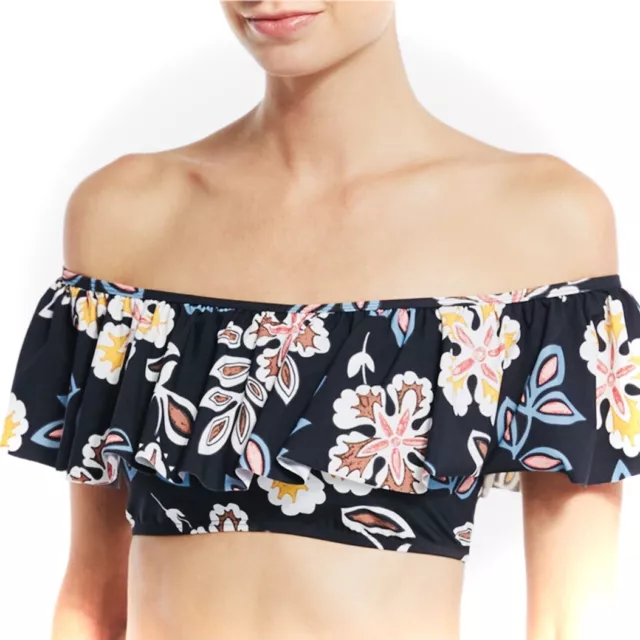 TORY BURCH | S | Hopewell Off-the-Shoulder Ruffle Floral Swim Top Black MSRP$150 3