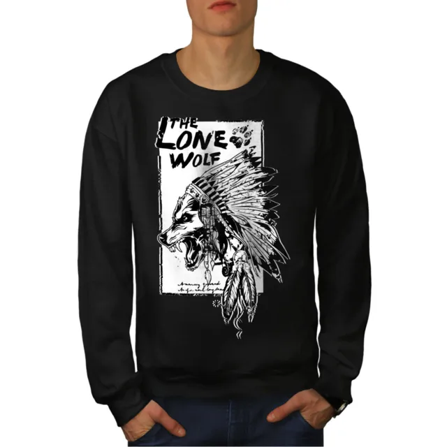 Wellcoda The Lone Wolf Indian Mens Sweatshirt, Wild Casual Pullover Jumper