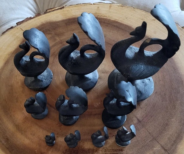 Graduated Set of 10 Bronze Antique Opium Weights in Peacock Form