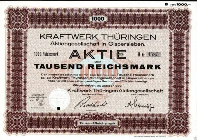 Kraftwerk Thüringen Aktiengesellschaft 1929 1000 RM