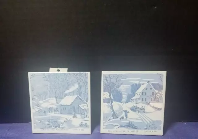 2 Ceramic Tile From Currier And Ives.1 -Home In The Wilderness. 2-the...