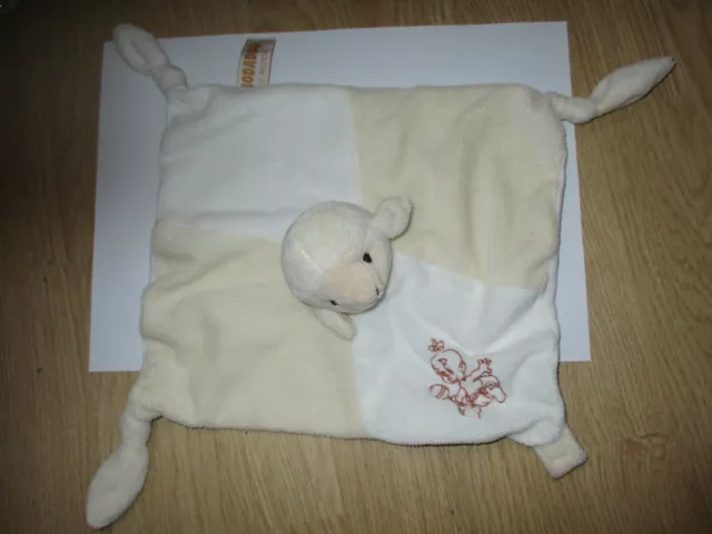 DOUDOU plat carré mouton Roda rodadou écru blanc beige noeuds