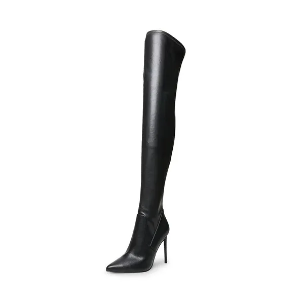 Steve Madden Vava Black Paris Pointed Toe Stiletto Heel Thigh High Fashion Boots