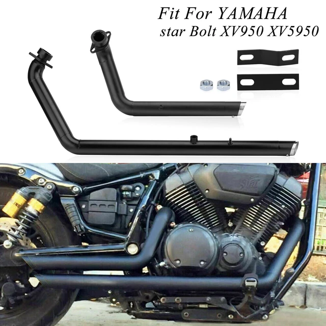 Short Shot Staggered Exhaust Pipe System For Yamaha V Star 950 & Bolt XVS950 – Chrome, Dual Mufflers