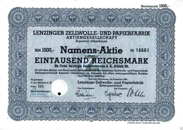 Lenzinger Zellwolle- und Papierfabrik Aktiengesellschaft 1940 1000 RM