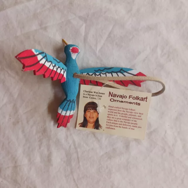 Native American Navajo Indian Folk Art Hand Made Painted Hummingbird Ornament