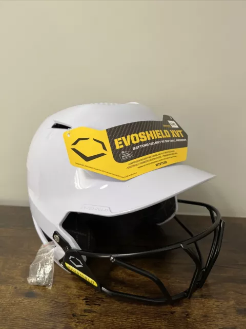 NEW EvoShield XVT Batting Helmet GLOSS WHITE Finish w/Facemask Sz L/XL SOFTBALL
