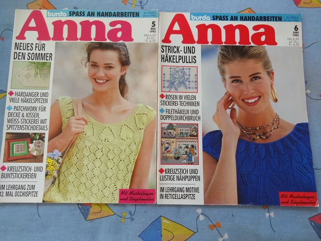 2 X Anna burda Spaß  Handarbeiten 5 + 6 / 1992 Occhi Sticken Stricken Häkeln