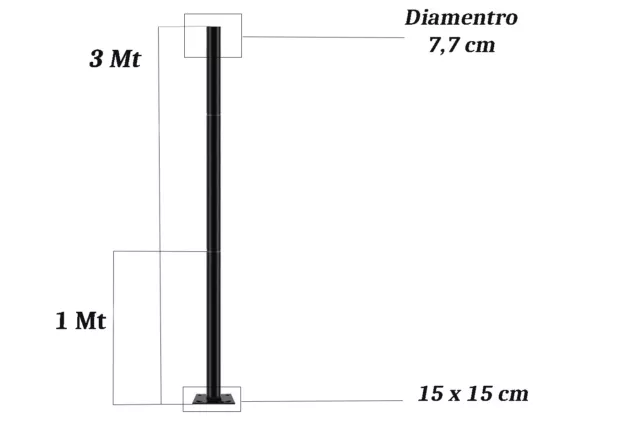 Staffa Palo Per Lampione Stradale 3MT Supporto Metallo Faro Solare Da Giardino