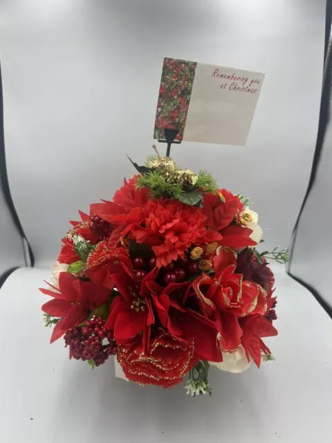 Quality Artificial Christmas  Arrangement Grave vase / Memorial / Crem Pot Red