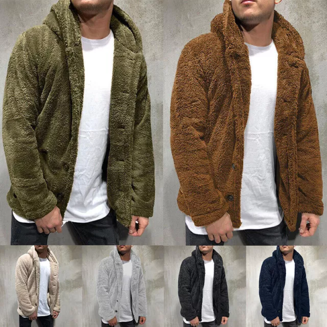 Mens Teddy Bear Fluffy Fleece Cardigan Winter Warm Hooded Jacket Hoodie Coat NEW 3