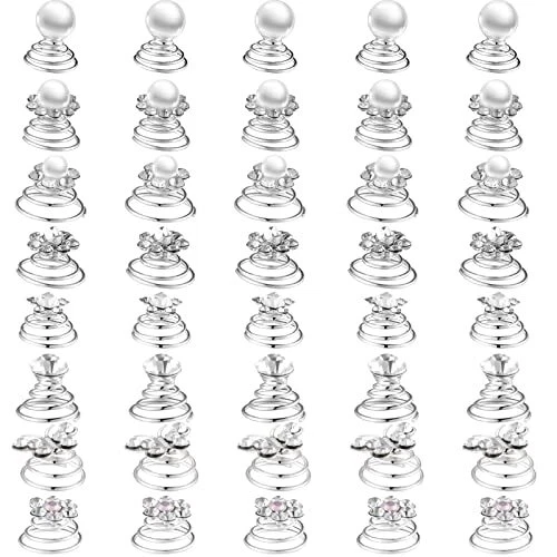 40 Pieces Spiral Hair Pins Swirl Hair Twists Coils Rhinestone Hair Spiral