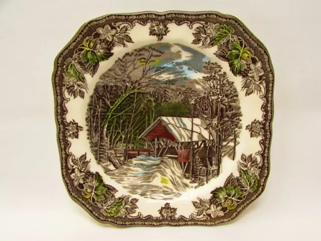 The Friendly Village by Johnson Brothers Square Salad Plate Covered Bridge b85