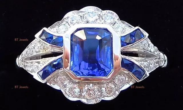 Vintage Art Deco Style Sapphire Engagement Ring In Sterling Silver for Women