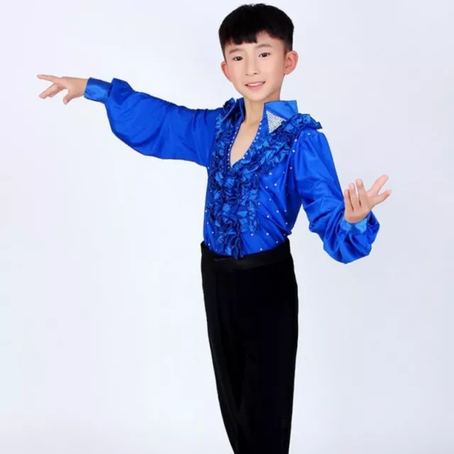 Bambini Ragazzi Ballo Latino Valzer Tango Danza Camicia Abito Costume Top