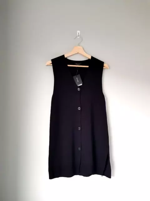 BNWT Massimo Dutti Black V-neck Knitted Sleveless Top Vest Cardigan Size XS New