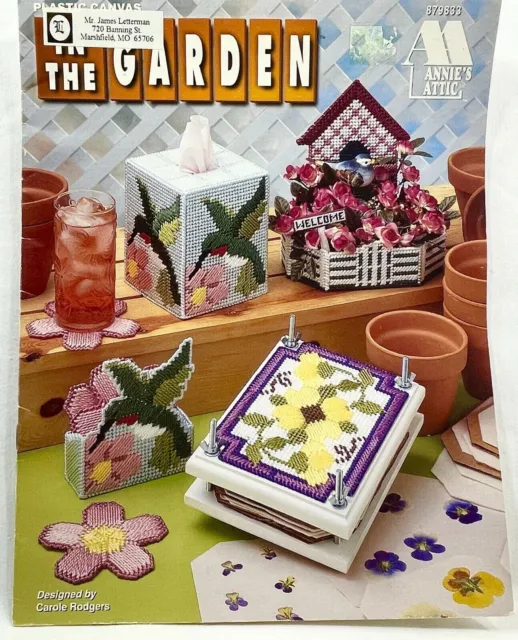 Annies in the Garden 879833 1996 libro de patrones de lona de plástico 7 diseños de colección 10626