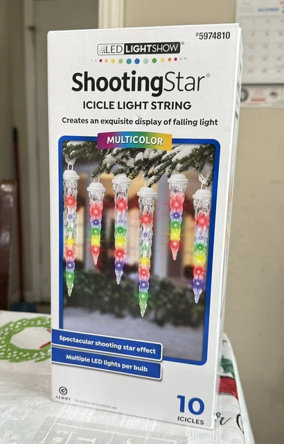 Gemmy Lightshow 10-Shooting Star Multicolor LED Icicle Lights – IP44 Indoor/Outdoor, 120v, WS2801, Model 1290077