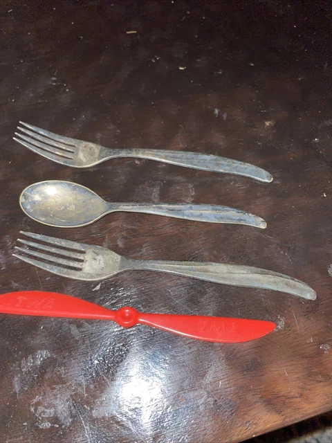 3 pc TWA Trans World Airline silver cutlery set Fork Spoon Knife silverware