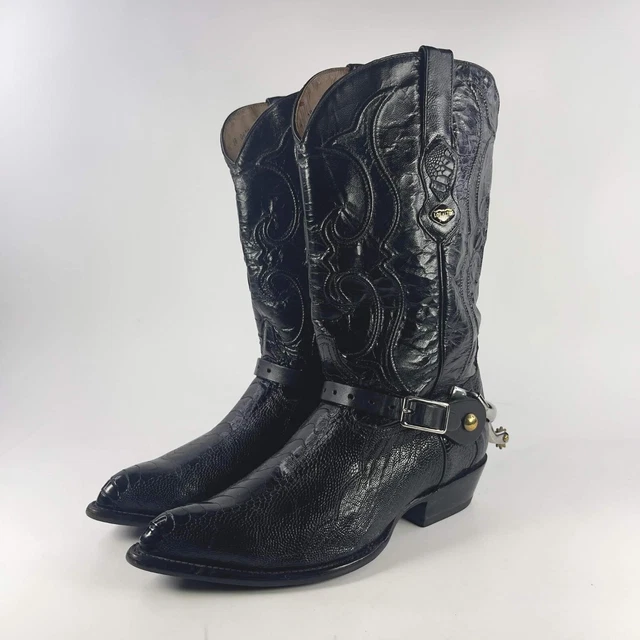 Los Altos Black Exotic Genuine Ostrich Cowboy Boot US 11.5 EE western Spurs boot
