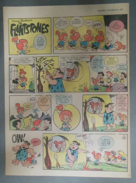 The Flintstones Sunday Page by Hanna-Barbera from 11/26/1966 Tabloid Size Page !