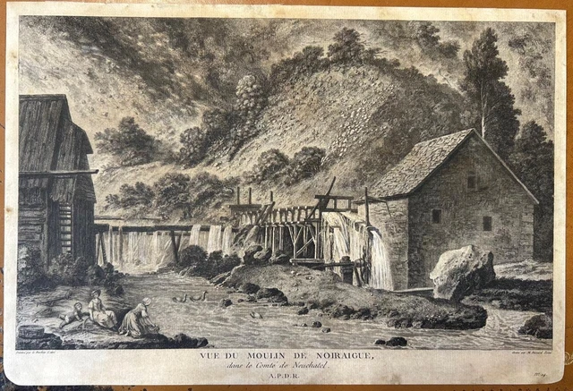Noiraigue Switzerland 1780 Zurlauben Antique Copper Engraved View