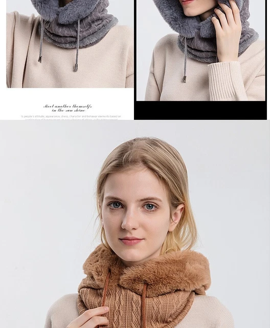 Bufanda para Mujer De Piel Mascara para Invierno Gorro De Punto Pasamontañas 15