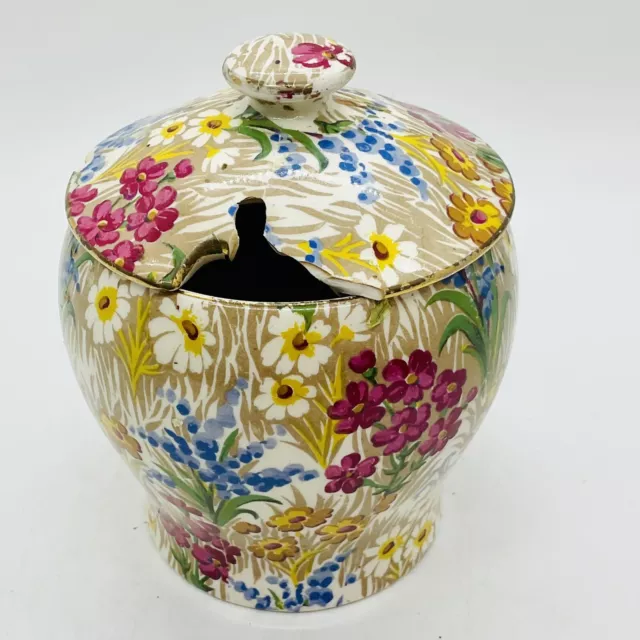 Royal Winton Grimwades China Marguerite Lided Jelly Jar England Floral VTG