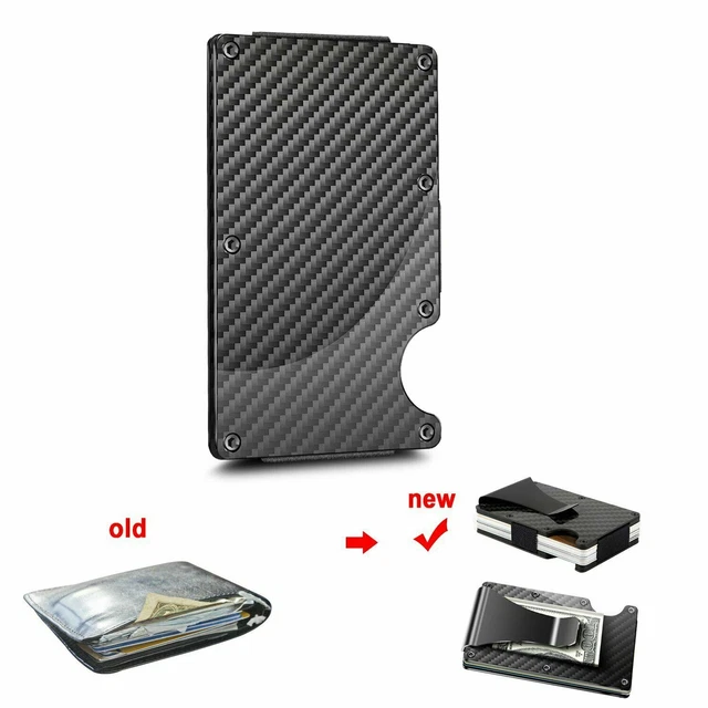Men RFID Blocking Money Clip Slim Carbon Fiber Credit Card Holder Metal Wallet 9