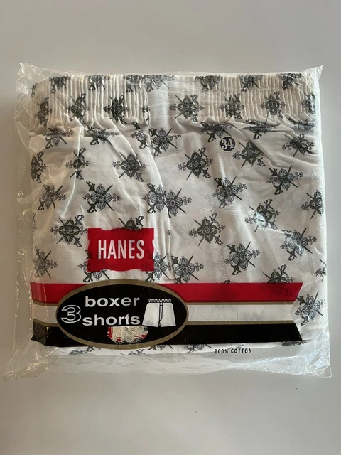 NOS 3 Pack HANES Boxer Shorts Underwear Novelty Print USA Deadstock Sz 34 VTG