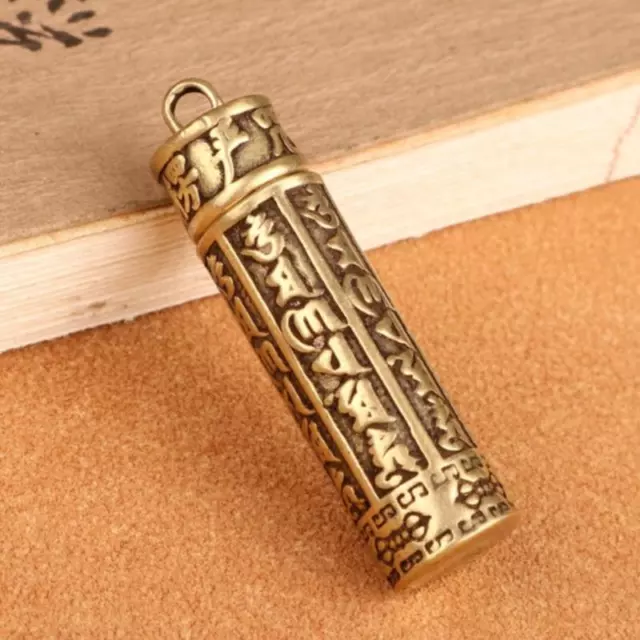 Brass Cylinder Pendant Keychain Hanging Jewey Pill Box Medicine Container! JL