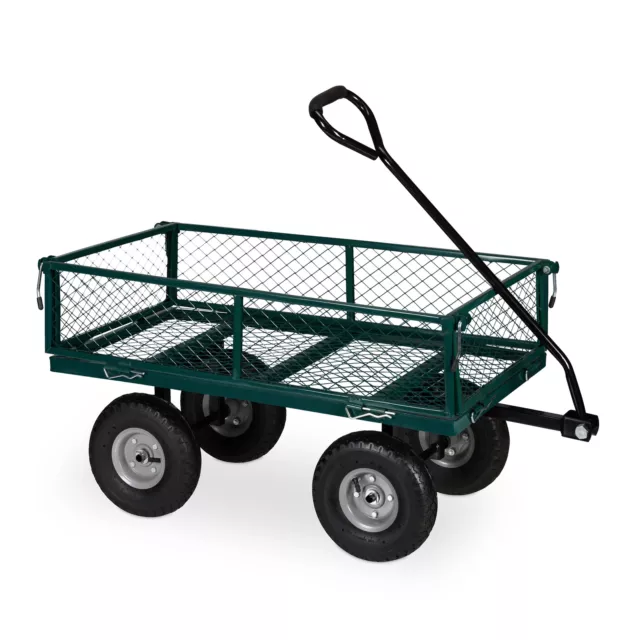Carrello mano verde carretto giardino trasporto carichi 200 kg 4 ruote aria