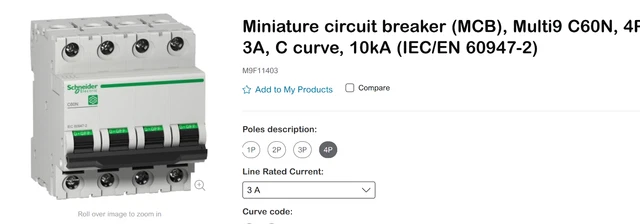 Schneider Electric M9F11403 Miniature Circuit Breaker Multi9 C60N 4P 3A *NEW*