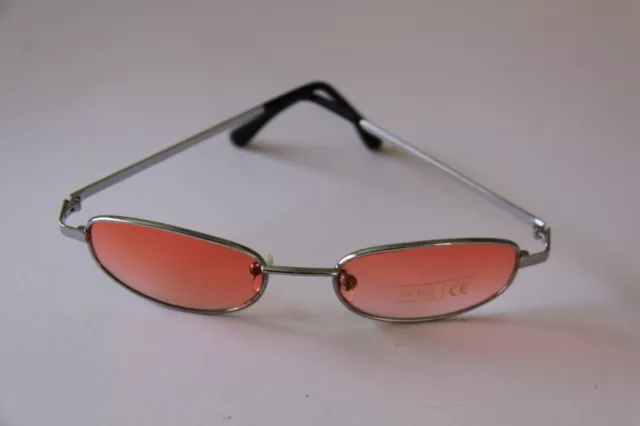 Farb Brille Sonnenbrille  Gläser Orange Rahmen Silberfarben Aus Metall