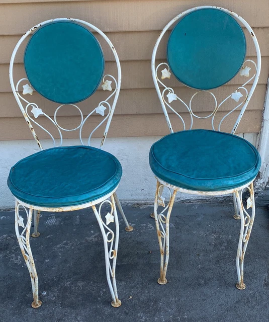 Patio Chairs Wrought Iron Metal Art Nouveau Vintage Outdoors Furniture